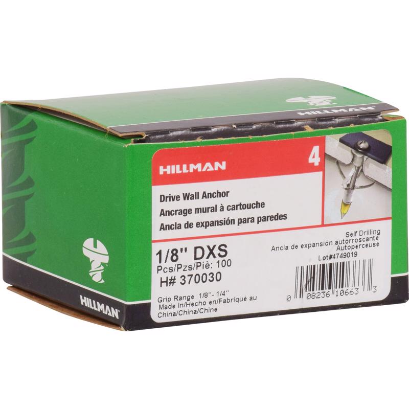 HILLMAN Anclajes de pared de acero con cabeza de pan y rosca, 1/8 pulg. de diámetro x 1.45 pulg. de largo, 100 piezas