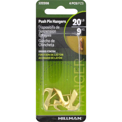 HILLMAN Brass-Plated Gold Push Pin Picture Hanger 20 lb 4 pk (Pack of 10)