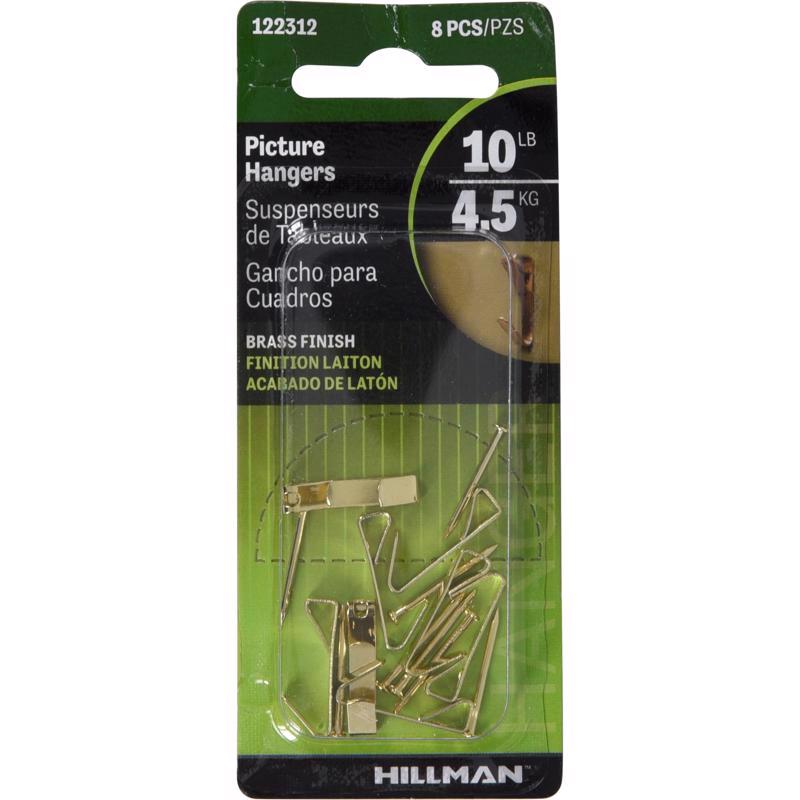 HILLMAN Brass-Plated Gold Conventional Picture Hanger 10 lb 8 pk (Pack of 10)
