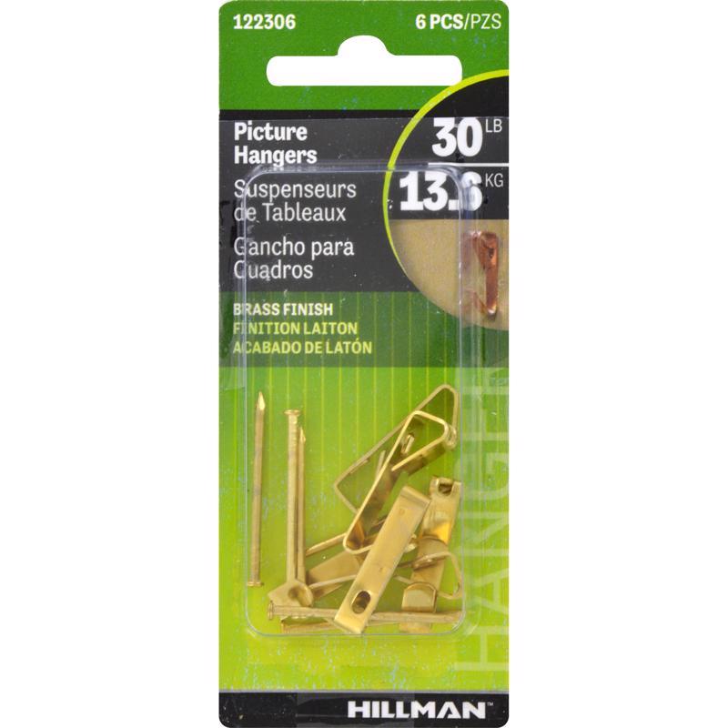 HILLMAN Brass-Plated Gold Conventional Picture Hanger 30 lb 6 pk (Pack of 10)