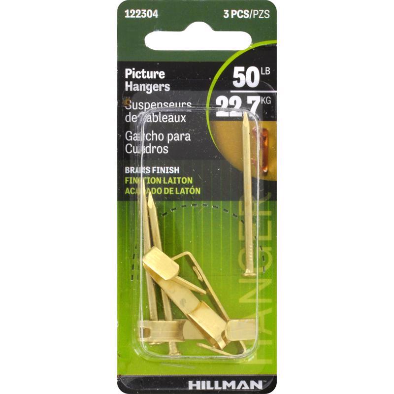 HILLMAN Brass-Plated Gold Conventional Picture Hanger 50 lb 3 pk (Pack of 10)