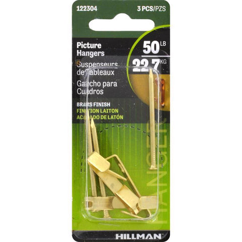 HILLMAN Brass-Plated Gold Conventional Picture Hanger 50 lb 3 pk (Pack of 10)