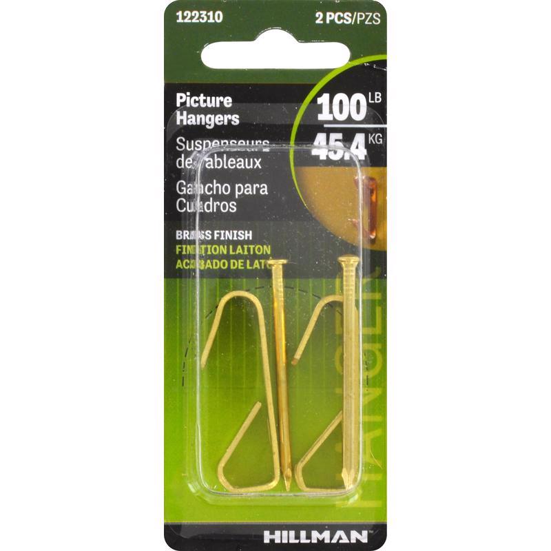 HILLMAN Brass-Plated Gold Conventional Picture Hanger 100 lb 2 pk (Pack of 10)