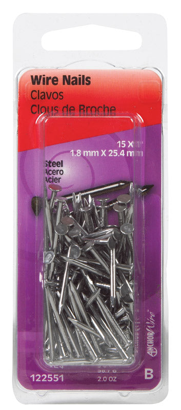 HILLMAN Anchor Wire 1 in. Wire Bright Steel Nail Flat Head (Pack of 6)