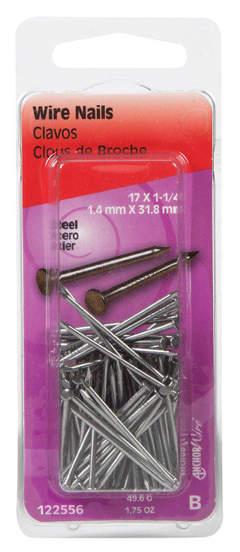 HILLMAN Anchor Wire 1-1/4 in. Wire Bright Steel Nail Flat Head (Pack of 6)