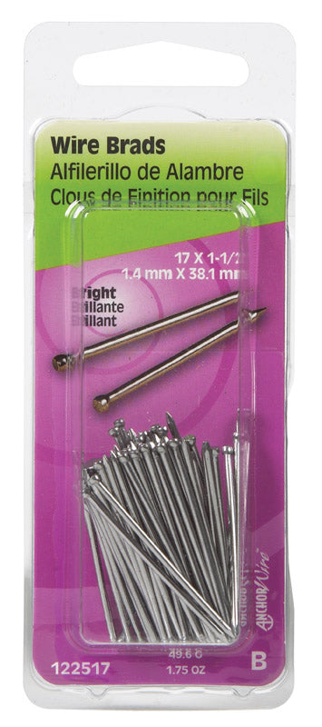 HILLMAN 17 Ga. X 1-1/2 in. L Bright Steel Brad Nails 1 pk 1.75 oz (Pack of 6)