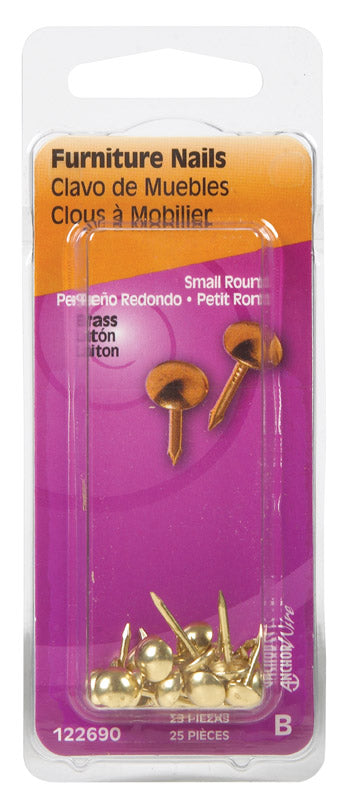 HILLMAN Anchor Wire 7/16 in. Furniture Brass-Plated Brass Nail Round Head (Pack of 6)