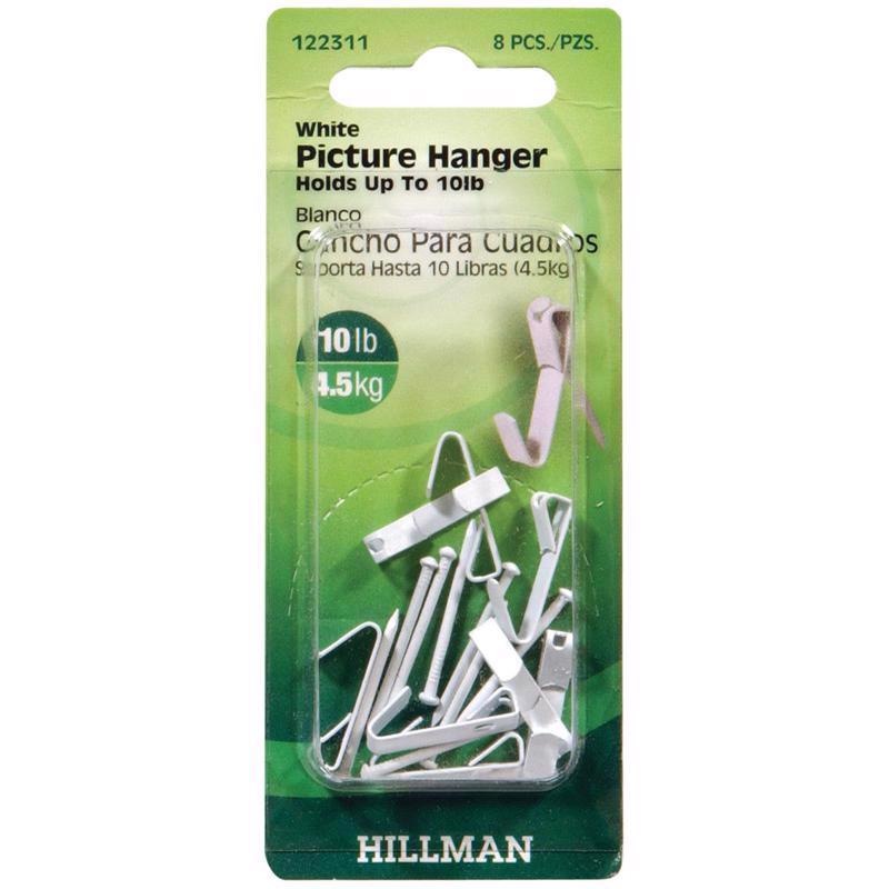 HILLMAN Steel-Plated White Conventional Picture Hanger 10 lb 8 pk (Pack of 10)