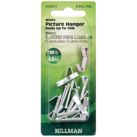 HILLMAN Steel-Plated White Conventional Picture Hanger 10 lb 8 pk (Pack of 10)