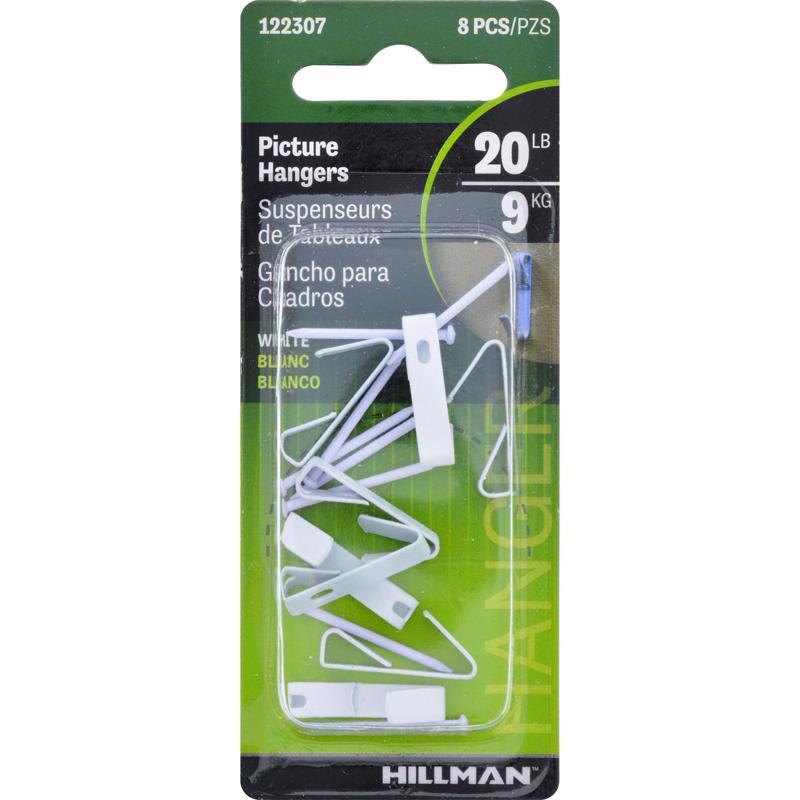 HILLMAN Steel-Plated White Conventional Picture Hanger 20 lb 8 pk (Pack of 10)