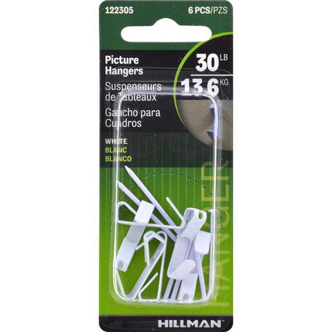 HILLMAN Steel-Plated White Conventional Picture Hanger 30 lb 6 pk (Pack of 10)