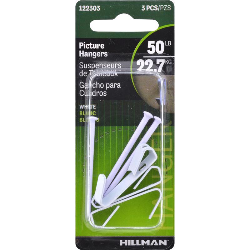 HILLMAN Steel-Plated White Conventional Picture Hanger 50 lb 3 pk (Pack of 10)