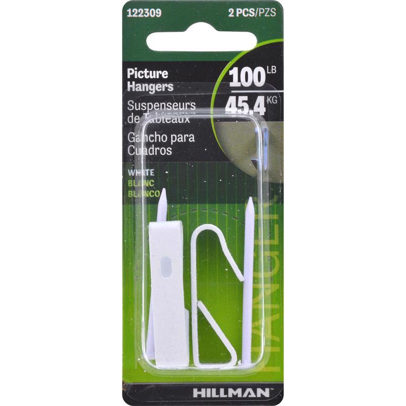 HILLMAN Steel-Plated White Conventional Picture Hanger 100 lb 2 pk (Pack of 10)