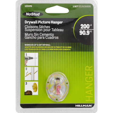 HILLMAN Zinc Silver Drywall Picture Hanger 200 lb 1 pk (Pack of 5)