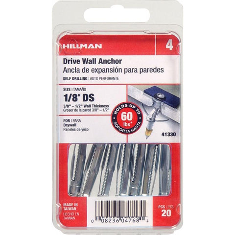 HILLMAN 1/8 in. D X 1/8 Short in. L Steel Pan Head Drive Wall Anchors 20 pc (Pack of 5)