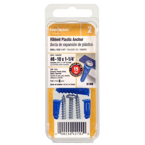 HILLMAN 0.164 in. D X 1-1/4 in. L Plastic Pan Head Ribbed Anchor 6 pc (Pack of 6)