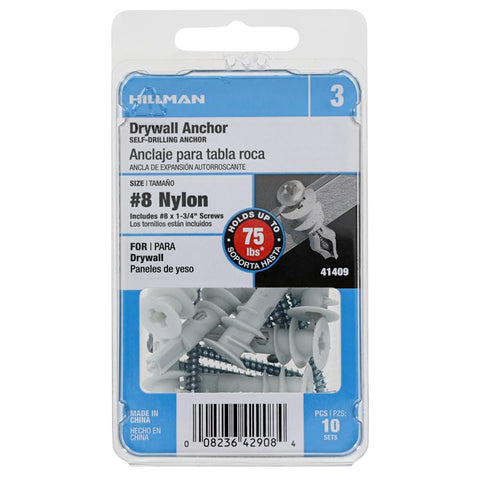 HILLMAN .164 in. D X 1.5 in. L Plastic Pan Head Drywall Anchor 10 pc (Pack of 5)