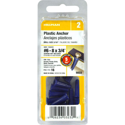 HILLMAN .138 in. D X 3/4 in. L Plastic Pan Head Conical Anchor 16 pk (Pack of 10)