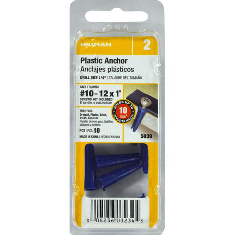 HILLMAN .190 in. D X 1 in. L Plastic Pan Head Conical Anchor 10 pk (Pack of 10)