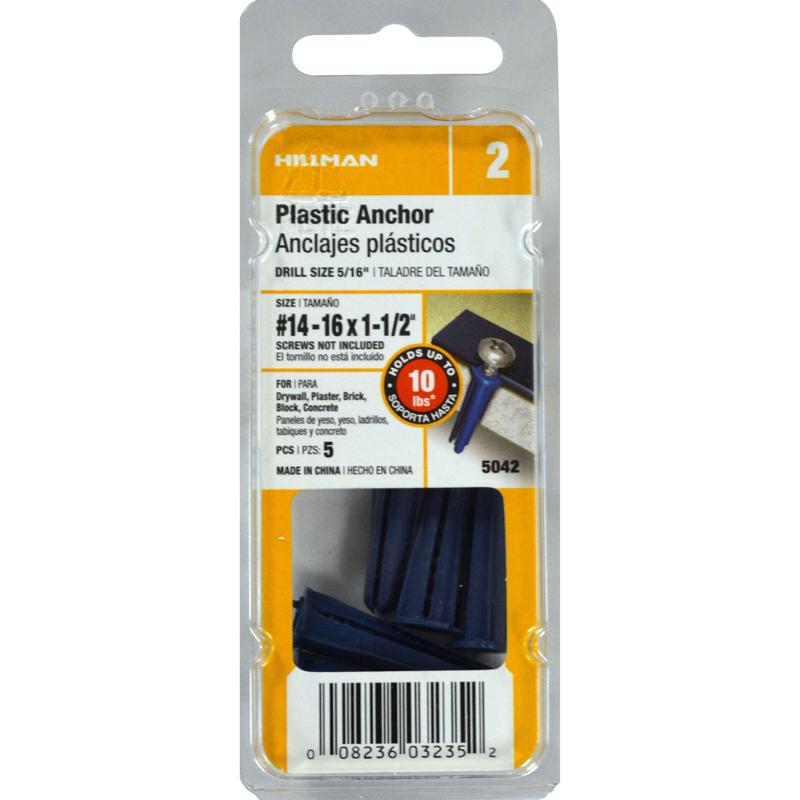 HILLMAN .25 in. D X 1-3/8 in. L Plastic Pan Head Conical Anchor 5 pk (Pack of 10)