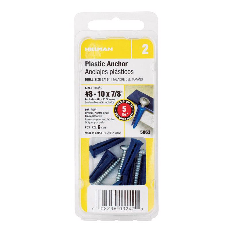 HILLMAN .164 in. D X 7/8 in. L Plastic Pan Head Conical Anchor 6 pc (Pack of 10)