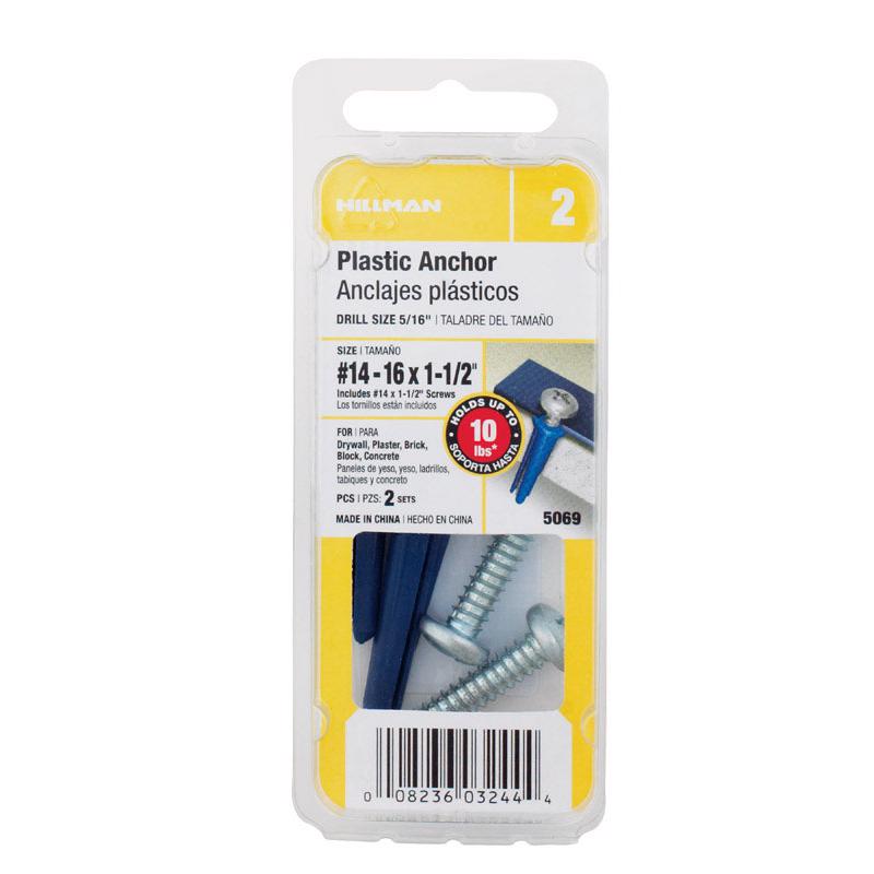 HILLMAN .25 in. D X 1-3/8 in. L Plastic Pan Head Conical Anchor 2 pk (Pack of 10)