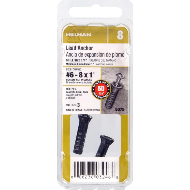 HILLMAN 0.164 in. D X 1 in. L Lead Round Head Concrete Screw Anchor 3 pk (Pack of 10)