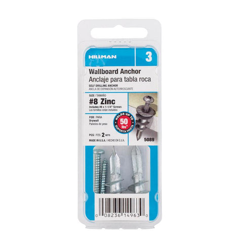HILLMAN .164 in. D X 1-1/4 in. L Zinc Pan Head Wallboard Anchors 2 pk (Pack of 6)