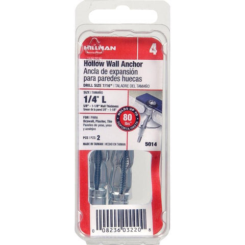 HILLMAN 1/4 in. D X 3 in. L Steel Pan Head Hollow Wall Anchors 2 pk (Pack of 6)