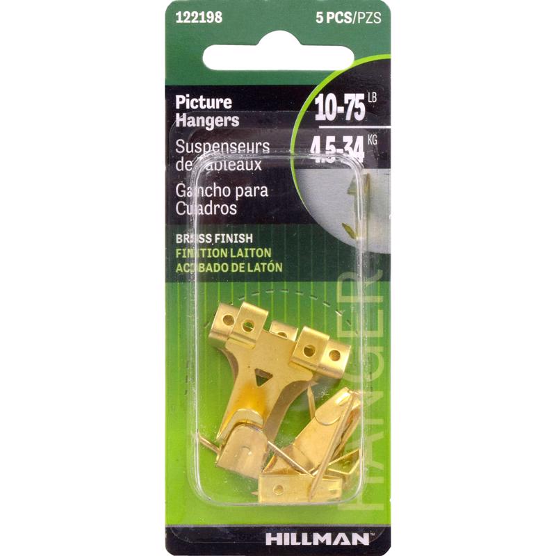 HILLMAN Brass-Plated Gold Assorted Picture Hanger 5 pk (Pack of 10)