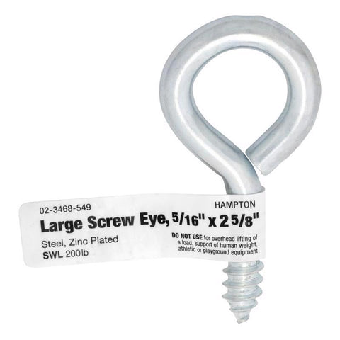 Hampton 11/32 in. D X 2-5/8 in. L Zinc-Plated Steel Screw Eye 200 lb. cap. 1 pk (Pack of 20)