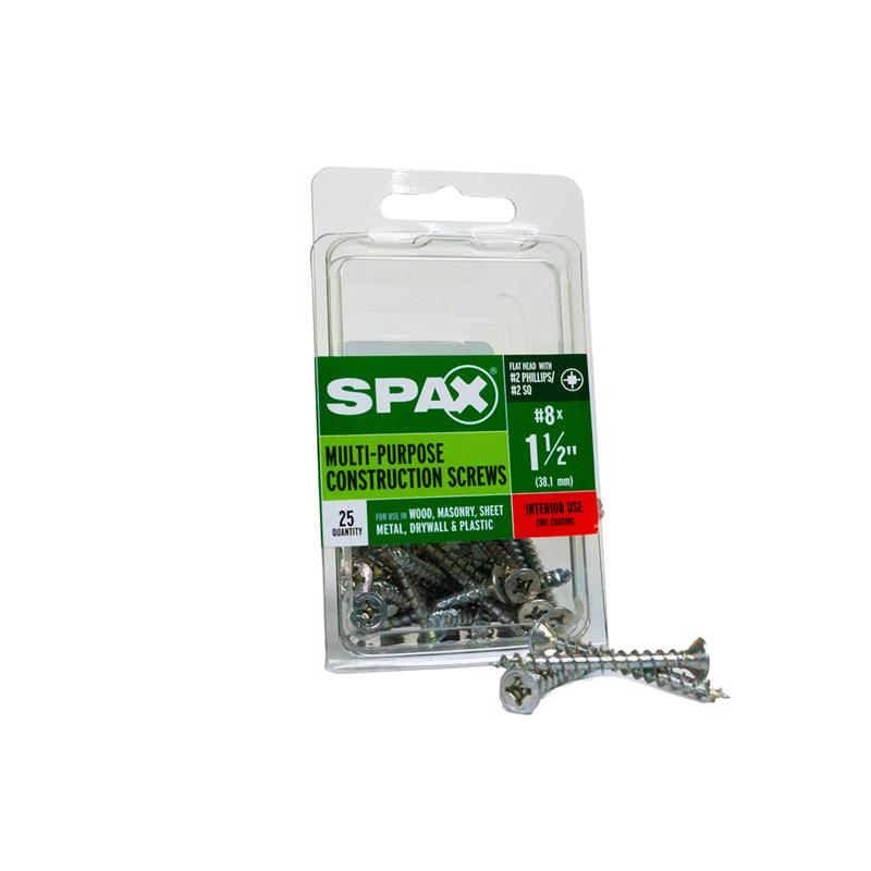 Tornillos de construcción serrados SPAX Multi-Material N.º 8 Label X de 1-1/2 pulg. de largo, cabeza plana Unidrive