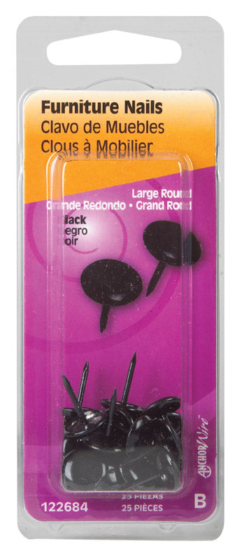 HILLMAN Large Size Black Brass Furniture Nails 25 pk (Pack of 6)