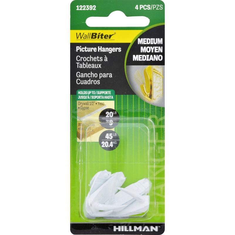 HILLMAN WallBiter White Medium Picture Hanger 45 lb 1 pk (Pack of 10)
