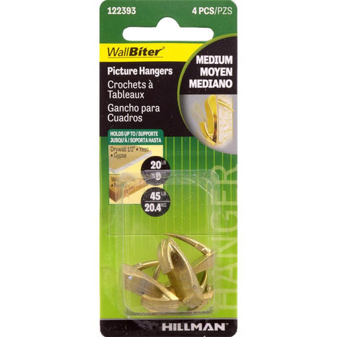 HILLMAN WallBiter Brass-Plated Gold Medium Picture Hanger 45 lb 1 pk (Pack of 10)
