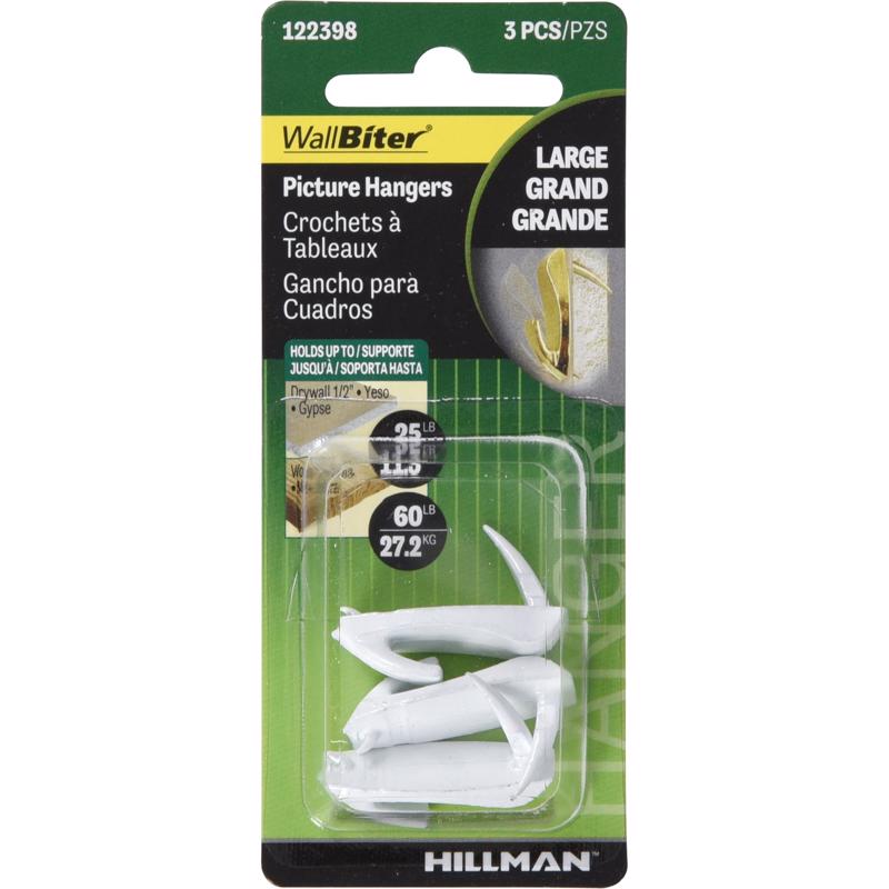 HILLMAN WallBiter Brass-Plated White Large Picture Hanger 60 lb 1 pk (Pack of 10)