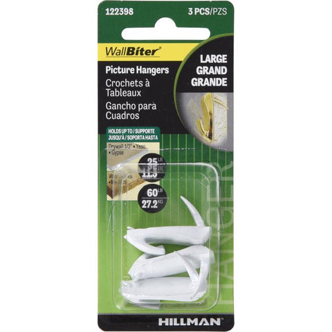 HILLMAN WallBiter Brass-Plated White Large Picture Hanger 60 lb 1 pk (Pack of 10)