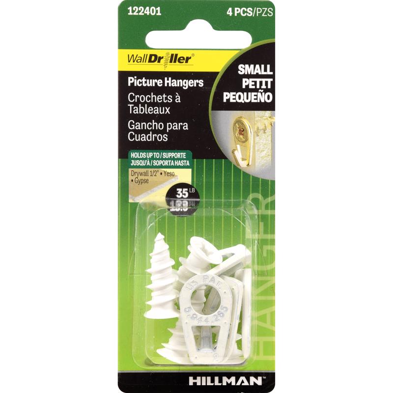 HILLMAN WallDriller White Self-Drilling Picture Hanger 35 lb 4 pc (Pack of 10)