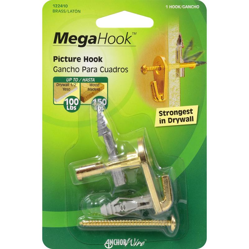 HILLMAN MegaHook Brass-Plated Gold Heavy Duty Picture Hanging Kit 100 lb 1 pk (Pack of 5)