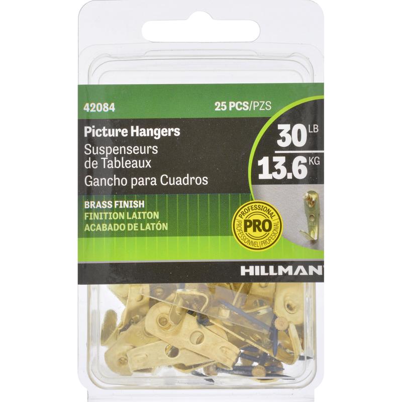 HILLMAN Brass-Plated Gold Professional Picture Hanger 30 lb 25 pk (Pack of 5)
