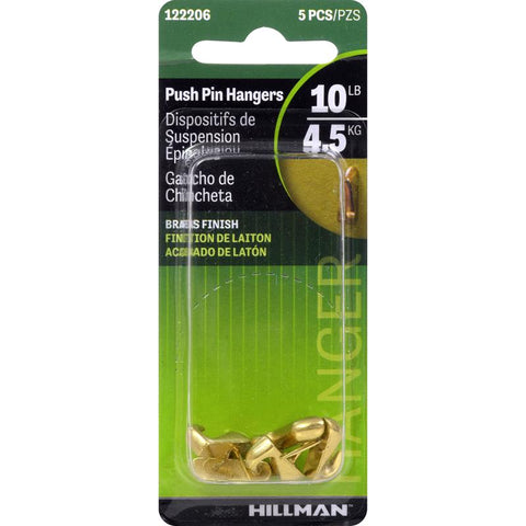 HILLMAN Brass-Plated Gold Push Pin Picture Hanger 10 lb 1 pk (Pack of 10)