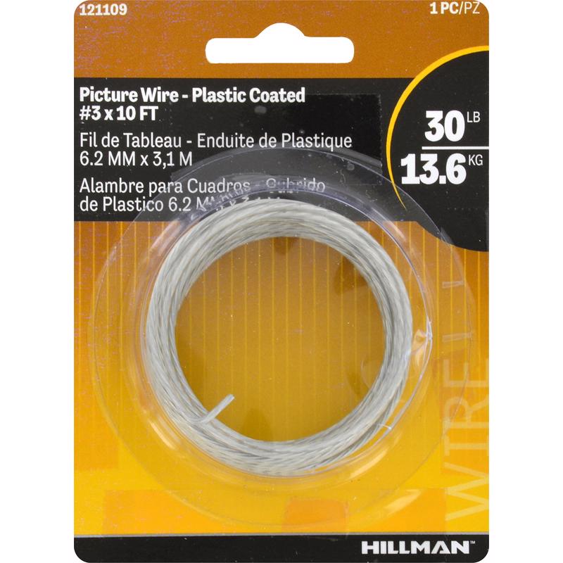 HILLMAN Plastic Coated Silver Picture Wire 30 lb 1 pk (Pack of 10)