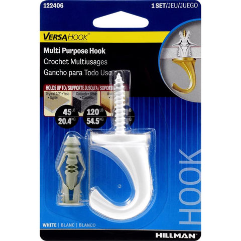 HILLMAN Large White Steel 0.95 in. L Ceiling Hook 75 lb 1 pk (Pack of 5)