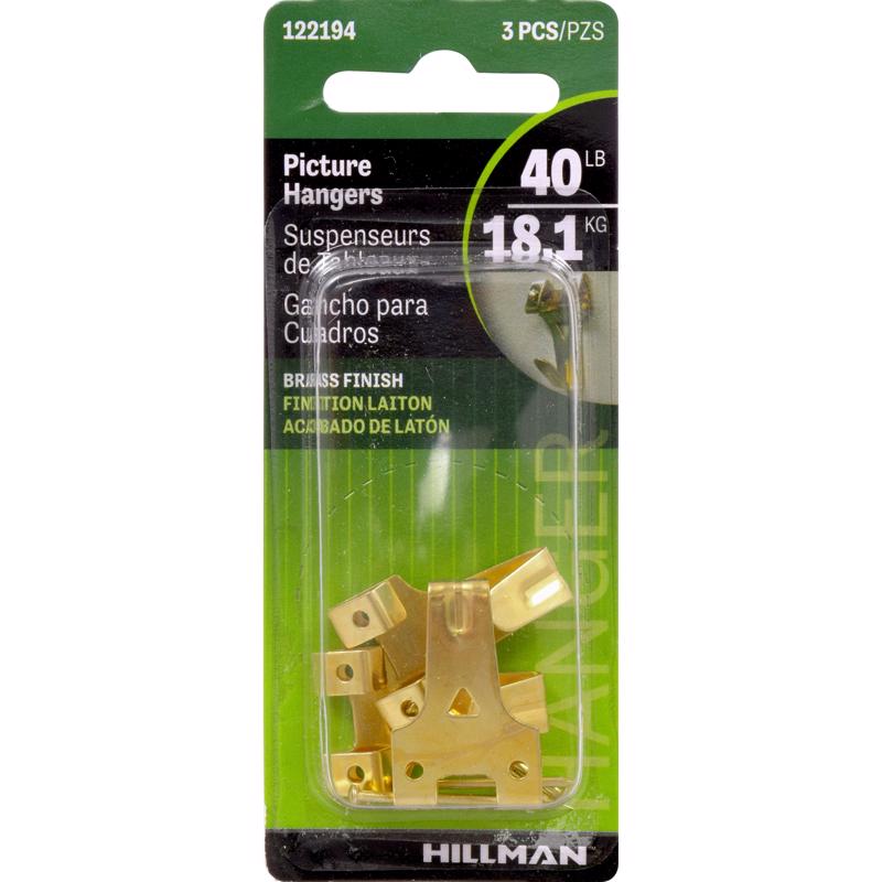 HILLMAN Brass-Plated Gold Professional Picture Hanger 40 lb 1 pk (Pack of 10)