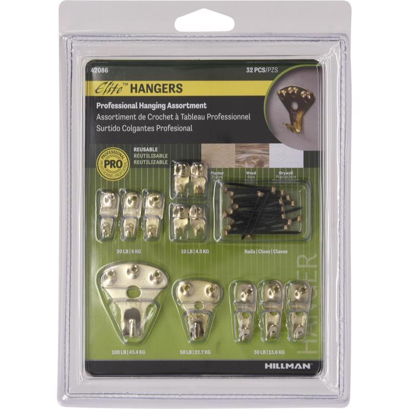 HILLMAN Brass-Plated Gold Professional Picture Hanging Set 10 lb 2 pk (Pack of 5)