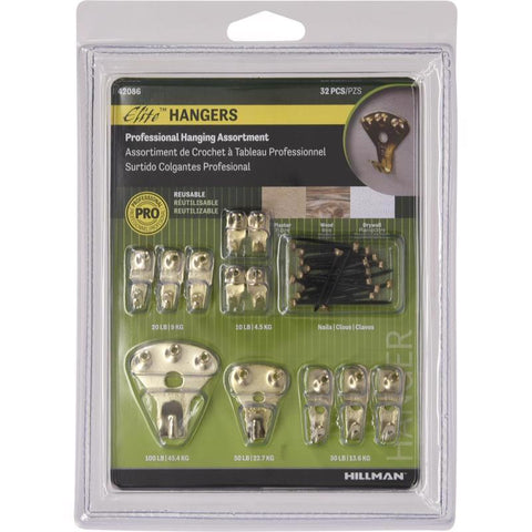 HILLMAN Brass-Plated Gold Professional Picture Hanging Set 10 lb 2 pk (Pack of 5)