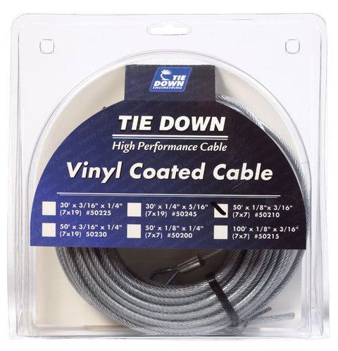 Cable de acero galvanizado recubierto de vinilo para aeronaves de 1/8 pulg. de diámetro x 50 pies de largo, Tie Down Engineering