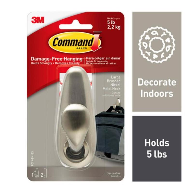 3M Command 4-1/8 in. L Brushed Nickel Metal Large Hook 5 lb. cap. 1 pk (Pack of 4)