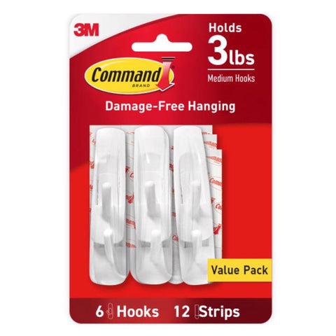 3M Command Medium Plastic Hook 3 in. L 6 pk