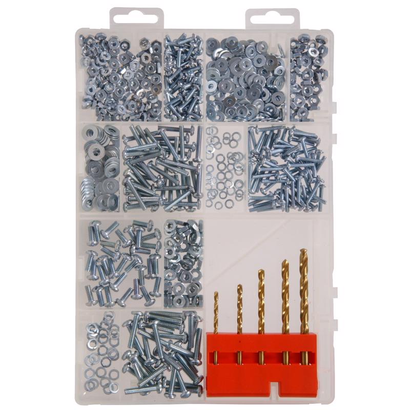 HILLMAN Kit de tornillos de máquina para panel de combinación de acero zincado de 1/2 pulg. de largo x 1/4 pulg. de diámetro surtido, paquete de 720 unidades